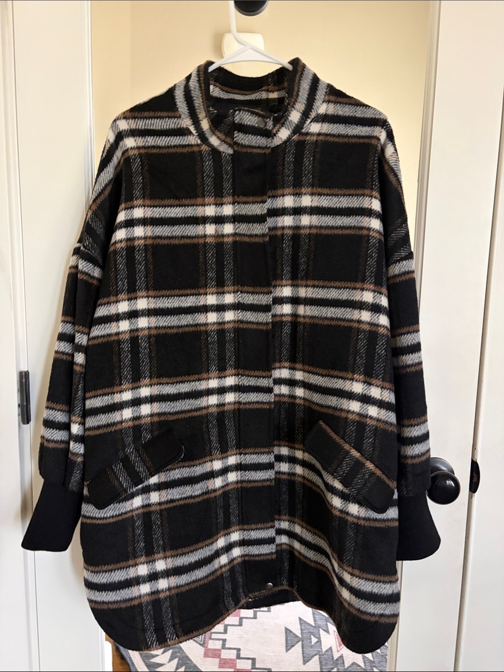 Steve Madden Plaid Times Black Multi Plaid Coat